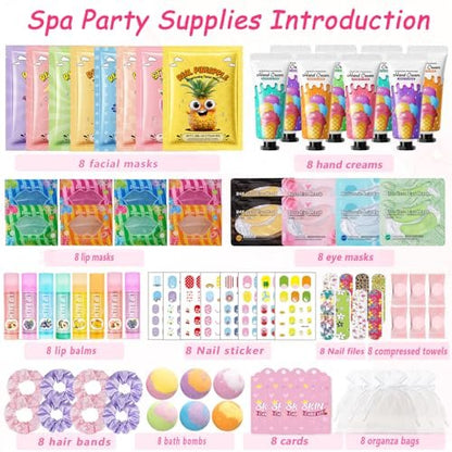 96 PCS Spa Party Supplies for Women - Ultimate Spa Favors Gift Set with Face Masks, Hand Cream, Lip Balm, Under Eye Patches, Foot Bombs & More - Pink Sleepover Birthday Kit Avelisse