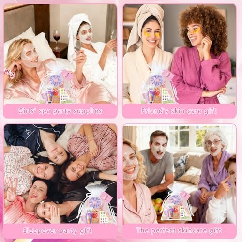 96 PCS Spa Party Supplies for Women - Ultimate Spa Favors Gift Set with Face Masks, Hand Cream, Lip Balm, Under Eye Patches, Foot Bombs & More - Pink Sleepover Birthday Kit Avelisse