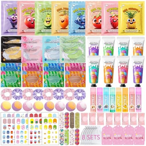 96 PCS Spa Party Supplies for Women - Ultimate Spa Favors Gift Set with Face Masks, Hand Cream, Lip Balm, Under Eye Patches, Foot Bombs & More - Pink Sleepover Birthday Kit Avelisse