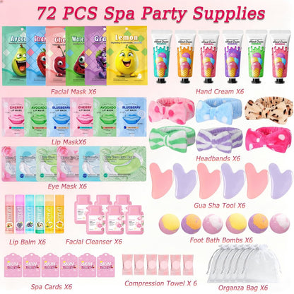 72-Piece Spa Party Supplies for Girls | DIY Face Masks, Lip Balm, Under Eye Patches, Bath Bombs & Headband | Sleepover Birthday Kit for Women Avelisse