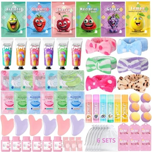 72-Piece Spa Party Supplies for Girls | DIY Face Masks, Lip Balm, Under Eye Patches, Bath Bombs & Headband | Sleepover Birthday Kit for Women Avelisse