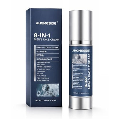 Ahgmeside 8-in-1 Face Cream for Men - Anti-Aging Daily Moisturizer with Hyaluronic Acid & Shea Butter, Lightweight Formula, 1.7 oz Avelisse