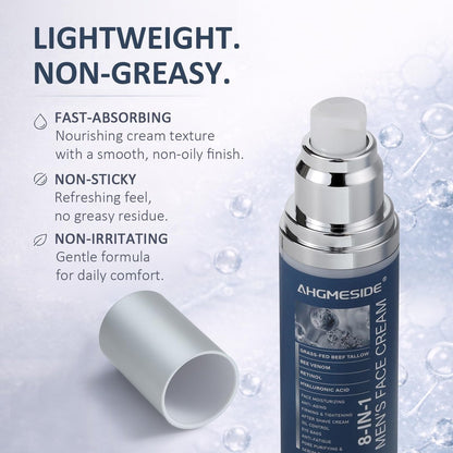 Ahgmeside 8-in-1 Face Cream for Men - Anti-Aging Daily Moisturizer with Hyaluronic Acid & Shea Butter, Lightweight Formula, 1.7 oz Avelisse