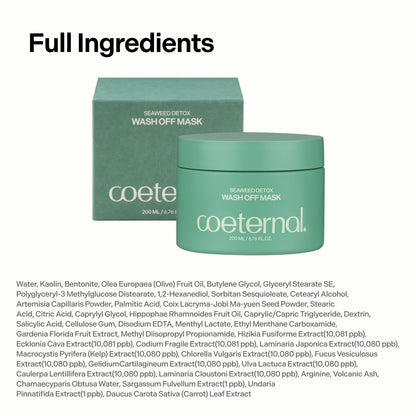 Coeternal Seaweed Detox Wash Off Mask – Cooling Korean Clay Mask with Bentonite, Kaolin & Seaweed Extracts for Pore Minimizing & Deep Cleansing, Non-Drying Mud Mask, 200ml Avelisse