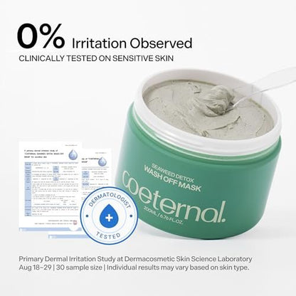 Coeternal Seaweed Detox Wash Off Mask – Cooling Korean Clay Mask with Bentonite, Kaolin & Seaweed Extracts for Pore Minimizing & Deep Cleansing, Non-Drying Mud Mask, 200ml Avelisse