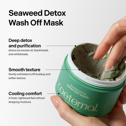 Coeternal Seaweed Detox Wash Off Mask – Cooling Korean Clay Mask with Bentonite, Kaolin & Seaweed Extracts for Pore Minimizing & Deep Cleansing, Non-Drying Mud Mask, 200ml Avelisse