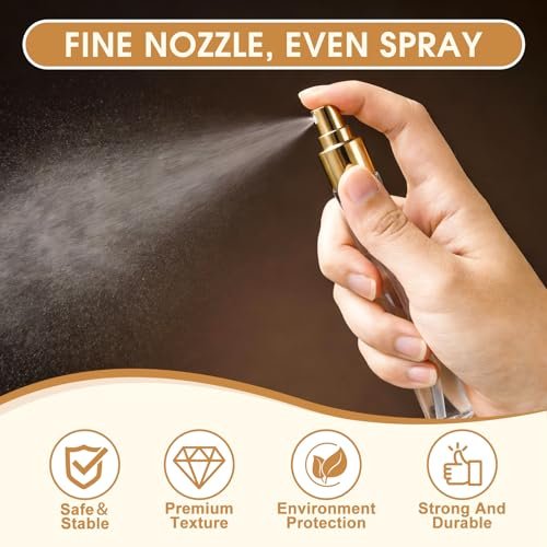 BESNEL 50pcs Mini Glass Spray Bottles 10ml - Fine Mist Refillable Perfume Atomizer, Empty Travel Spray Bottle for Hair, Small Sample Containers Portable (Gold) Avelisse