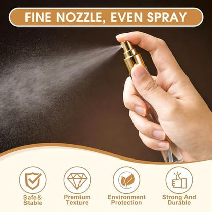 BESNEL 50pcs Mini Glass Spray Bottles 10ml - Fine Mist Refillable Perfume Atomizer, Empty Travel Spray Bottle for Hair, Small Sample Containers Portable (Gold) Avelisse