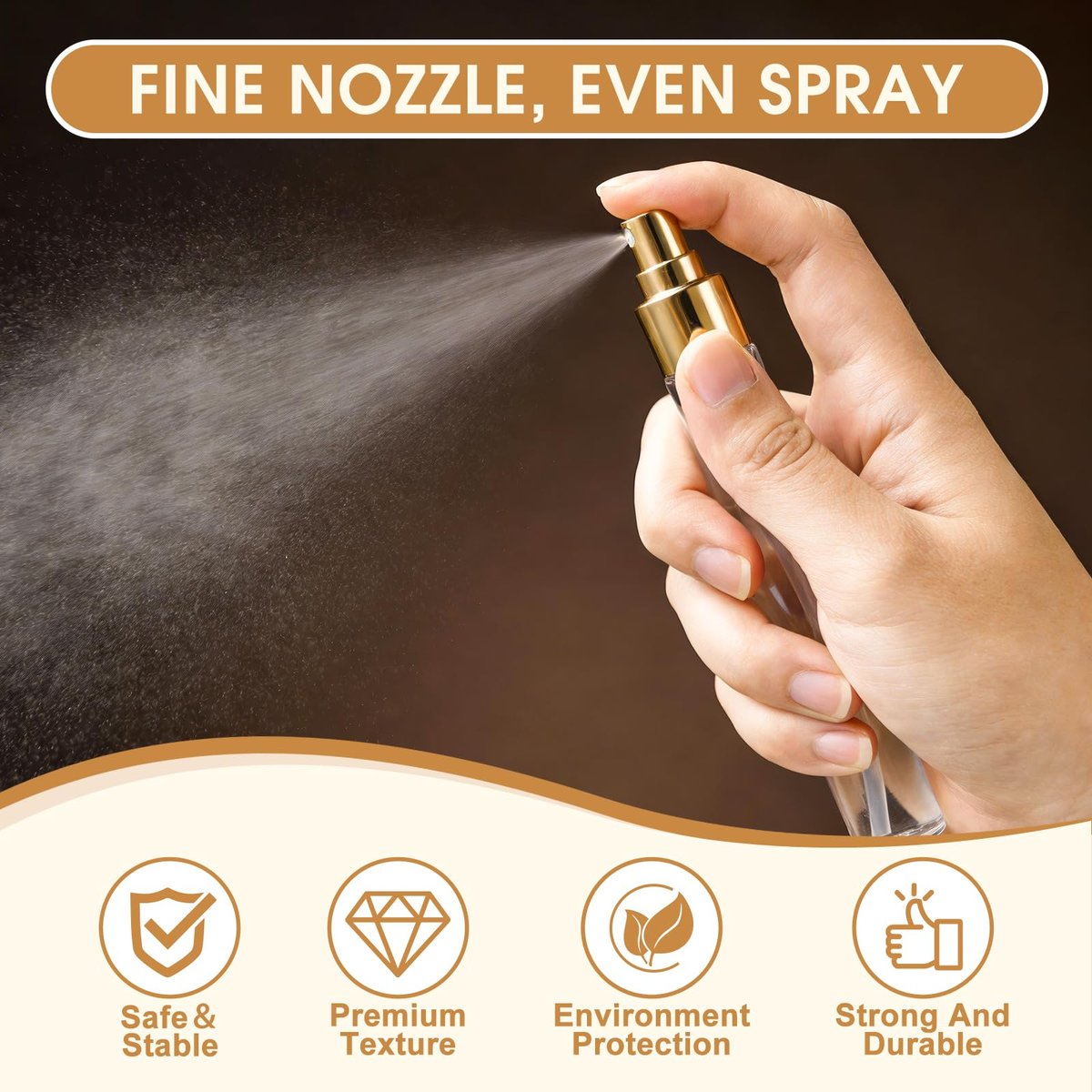 BESNEL 50pcs Mini Glass Spray Bottles 10ml - Fine Mist Refillable Perfume Atomizer, Empty Travel Spray Bottle for Hair, Small Sample Containers Portable (Gold) Avelisse