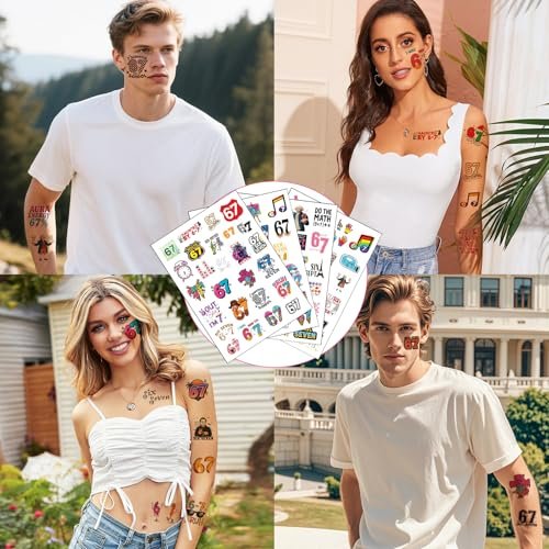100Pcs 6 7 Meme Temporary Tattoos Stickers Set for Adults Teens, Funny Six Seven Waterproof Party Favors - görsel 8