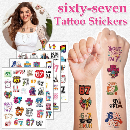 100Pcs 6 7 Meme Temporary Tattoos Stickers Set for Adults Teens, Funny Six Seven Waterproof Party Favors