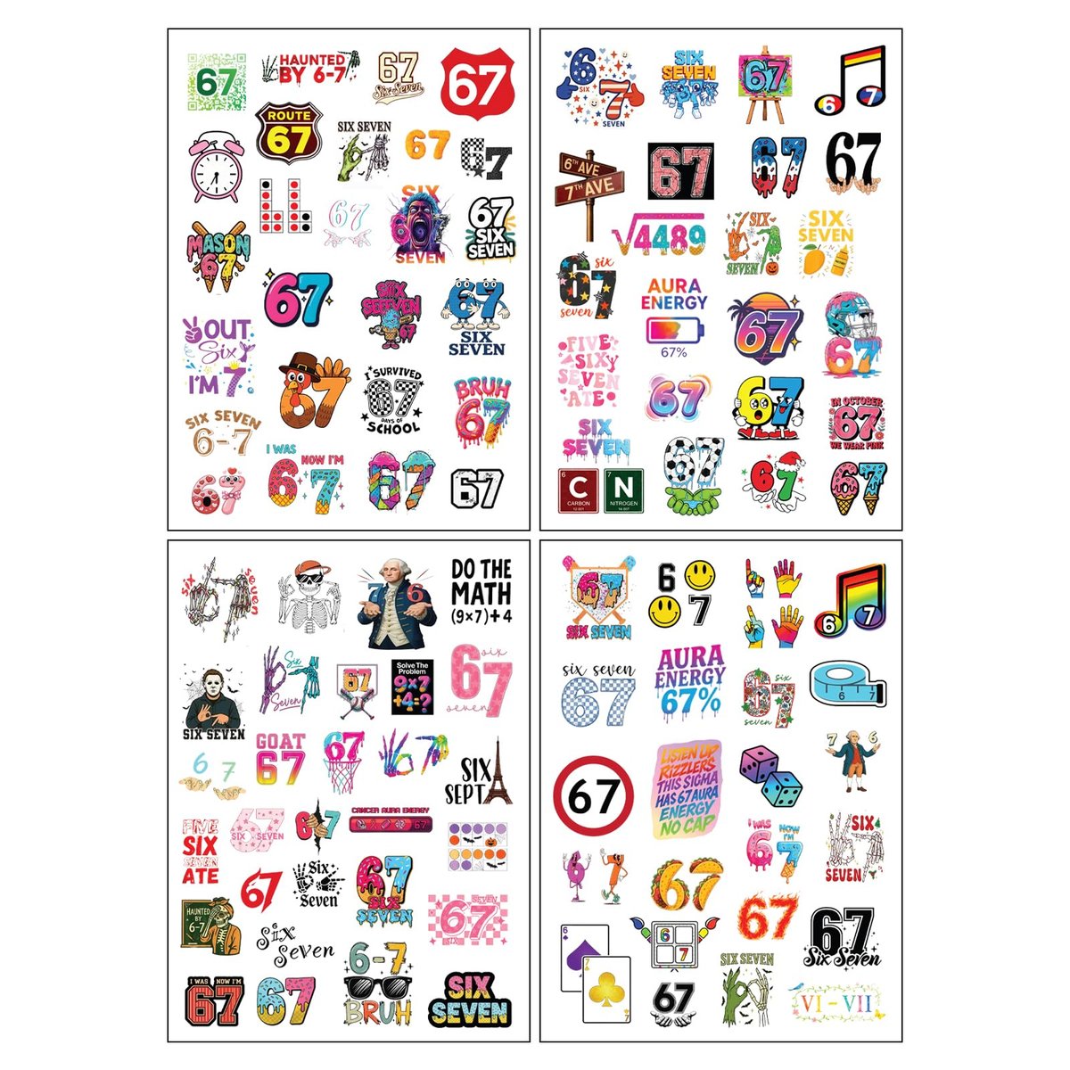 100Pcs 6 7 Meme Temporary Tattoos Stickers Set for Adults Teens, Funny Six Seven Waterproof Party Favors - görsel 9