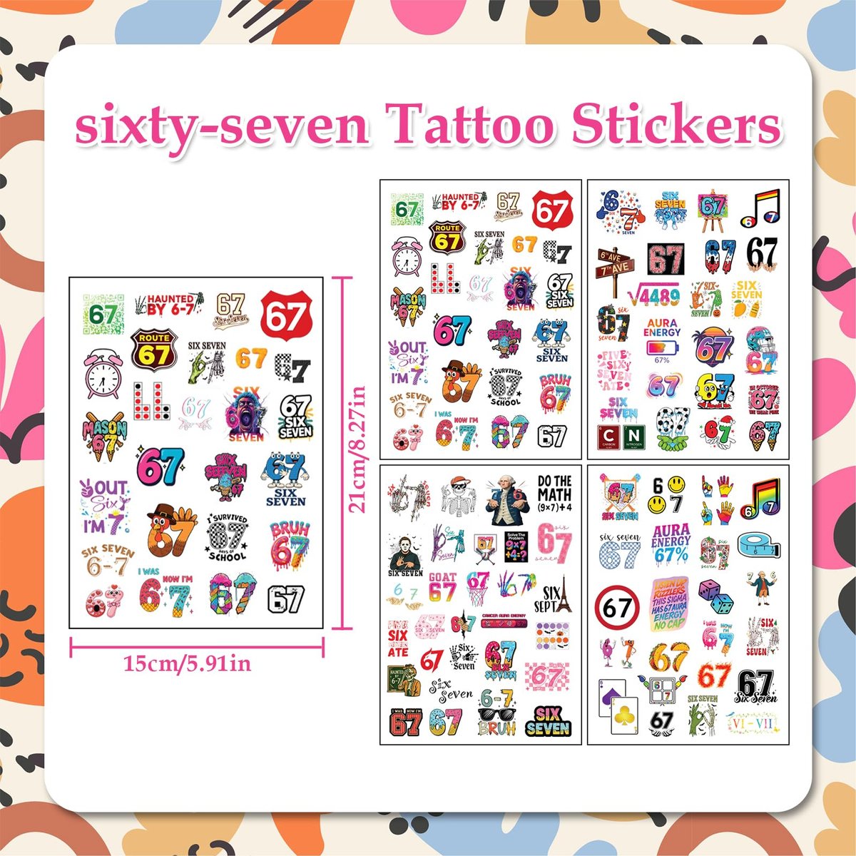 100Pcs 6 7 Meme Temporary Tattoos Stickers Set for Adults Teens, Funny Six Seven Waterproof Party Favors - görsel 5
