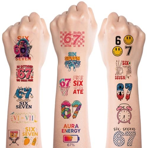 100Pcs 6 7 Meme Temporary Tattoos Stickers Set for Adults Teens, Funny Six Seven Waterproof Party Favors - görsel 2