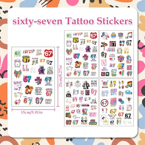 100Pcs 6 7 Meme Temporary Tattoos Stickers Set for Adults Teens, Funny Six Seven Waterproof Party Favors - görsel 6