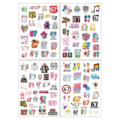 100Pcs 6 7 Meme Temporary Tattoos Stickers Set for Adults Teens, Funny Six Seven Waterproof Party Favors - görsel 10