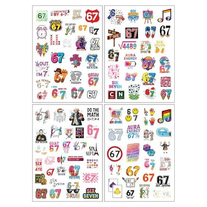 100Pcs 6 7 Meme Temporary Tattoos Stickers Set for Adults Teens, Funny Six Seven Waterproof Party Favors