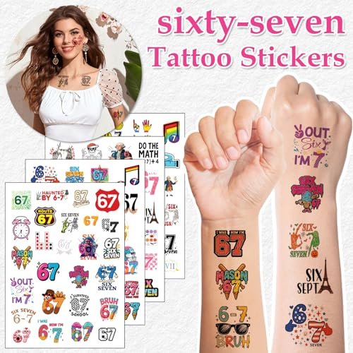 100Pcs 6 7 Meme Temporary Tattoos Stickers Set for Adults Teens, Funny Six Seven Waterproof Party Favors - görsel 4