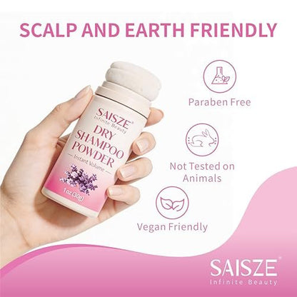 SAISZE Dry Shampoo Powder for Women - Non-Aerosol Oil Absorbing & Volumizing Powder for Light Hair Colors, Travel Size (1.05 Oz)