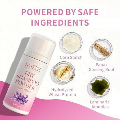 SAISZE Dry Shampoo Powder for Women - Non-Aerosol Oil Absorbing & Volumizing Powder for Light Hair Colors, Travel Size (1.05 Oz)