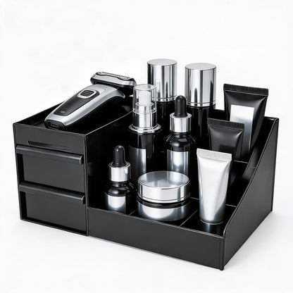 Cologne Organizer for Men - Black Plastic Countertop Stand with Storage Shelf for Bathroom, Vanity, Bedroom Avelisse