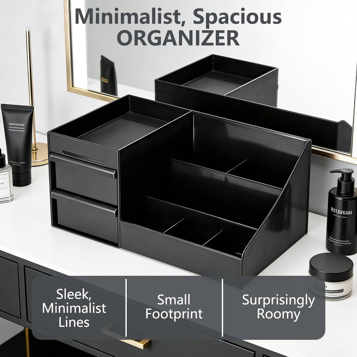 Cologne Organizer for Men - Black Plastic Countertop Stand with Storage Shelf for Bathroom, Vanity, Bedroom Avelisse