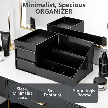 Cologne Organizer for Men - Black Plastic Countertop Stand with Storage Shelf for Bathroom, Vanity, Bedroom Avelisse