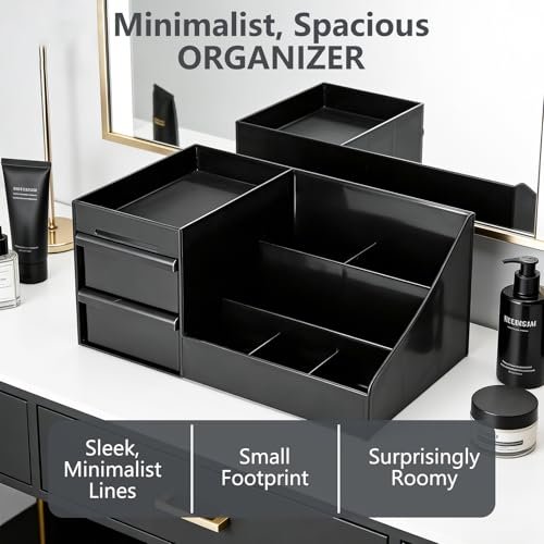 Cologne Organizer for Men - Black Plastic Countertop Stand with Storage Shelf for Bathroom, Vanity, Bedroom Avelisse