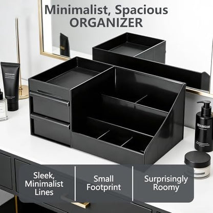Cologne Organizer for Men - Black Plastic Countertop Stand with Storage Shelf for Bathroom, Vanity, Bedroom Avelisse