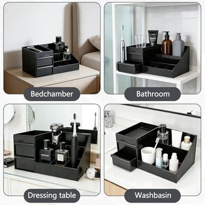 Cologne Organizer for Men - Black Plastic Countertop Stand with Storage Shelf for Bathroom, Vanity, Bedroom Avelisse