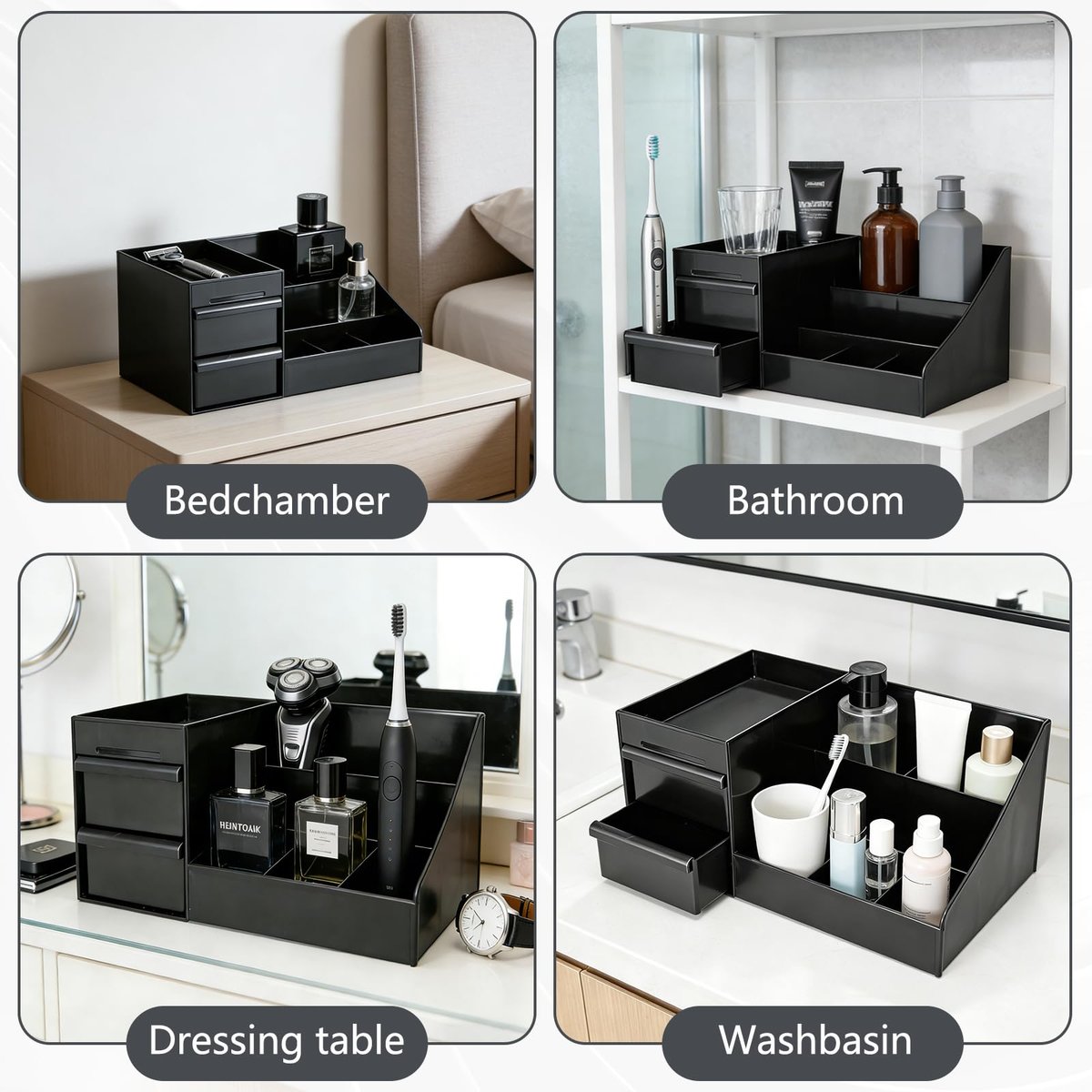 Cologne Organizer for Men - Black Plastic Countertop Stand with Storage Shelf for Bathroom, Vanity, Bedroom Avelisse