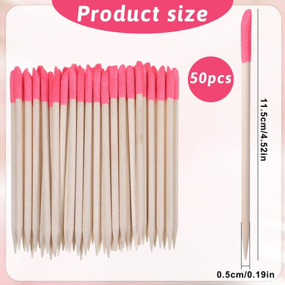 50 Pack Natural Wooden Sanding Sticks for Plastic Models & Manicure – Pink Pumice Stone Cuticle Pusher File, Double-Headed Fine Detailing Tools for Home Salon Mani Pedi