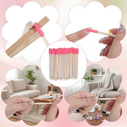 50 Pack Natural Wooden Sanding Sticks for Plastic Models & Manicure – Pink Pumice Stone Cuticle Pusher File, Double-Headed Fine Detailing Tools for Home Salon Mani Pedi