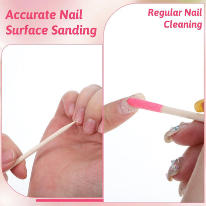 50 Pack Natural Wooden Sanding Sticks for Plastic Models & Manicure – Pink Pumice Stone Cuticle Pusher File, Double-Headed Fine Detailing Tools for Home Salon Mani Pedi