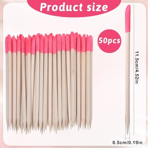50 Pack Natural Wooden Sanding Sticks for Plastic Models & Manicure – Pink Pumice Stone Cuticle Pusher File, Double-Headed Fine Detailing Tools for Home Salon Mani Pedi - görsel 4