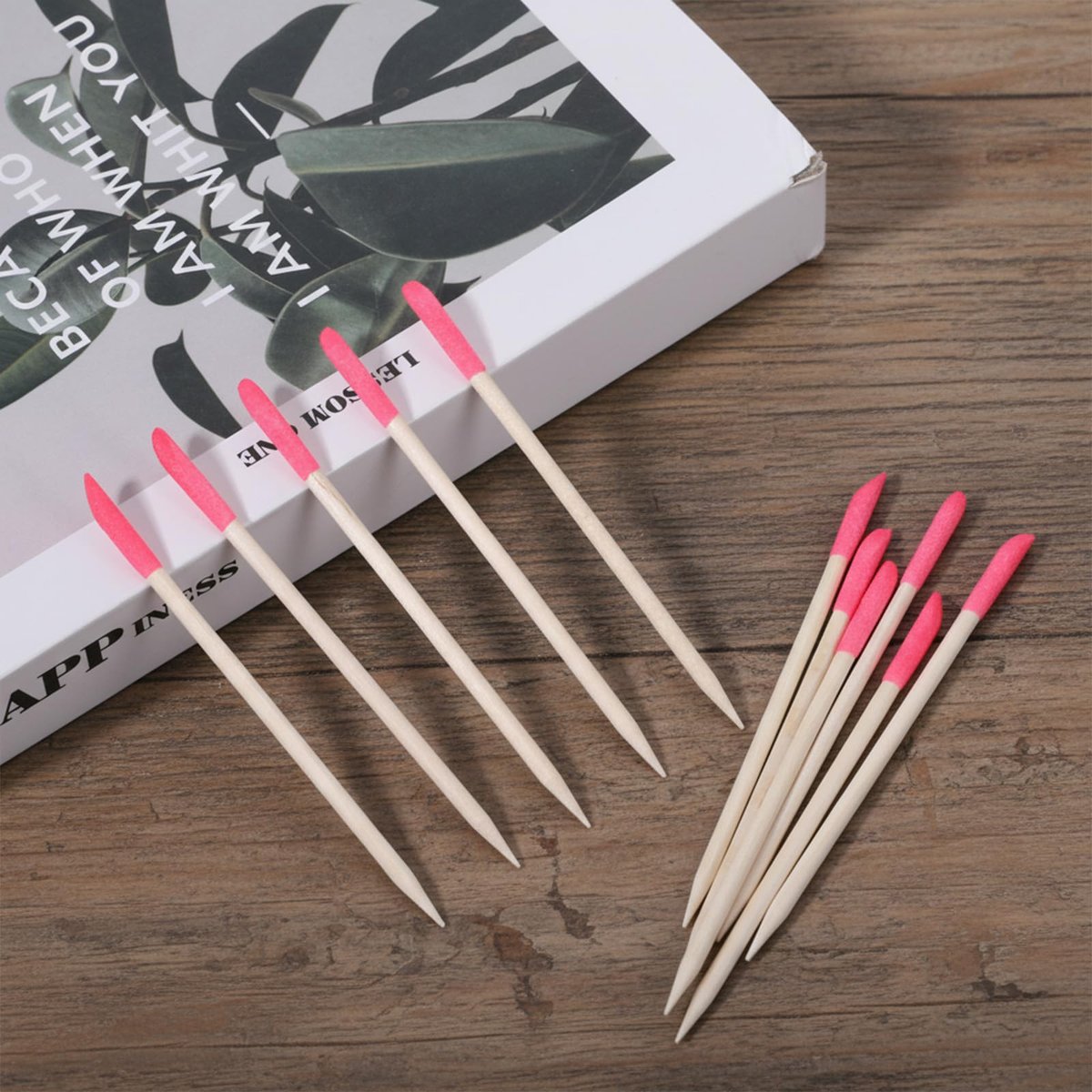 50 Pack Natural Wooden Sanding Sticks for Plastic Models & Manicure – Pink Pumice Stone Cuticle Pusher File, Double-Headed Fine Detailing Tools for Home Salon Mani Pedi - görsel 9