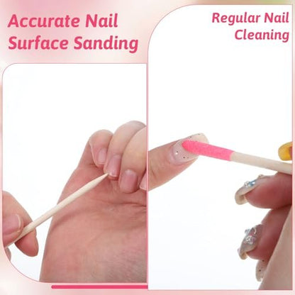 50 Pack Natural Wooden Sanding Sticks for Plastic Models & Manicure – Pink Pumice Stone Cuticle Pusher File, Double-Headed Fine Detailing Tools for Home Salon Mani Pedi