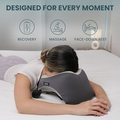 Face Down Pillow for Massage - Adjustable Massage Headrest Face Cradle for Bed - Breathable Stomach Sleeping Pillow with 2 Washable Pads - Grey Avelisse