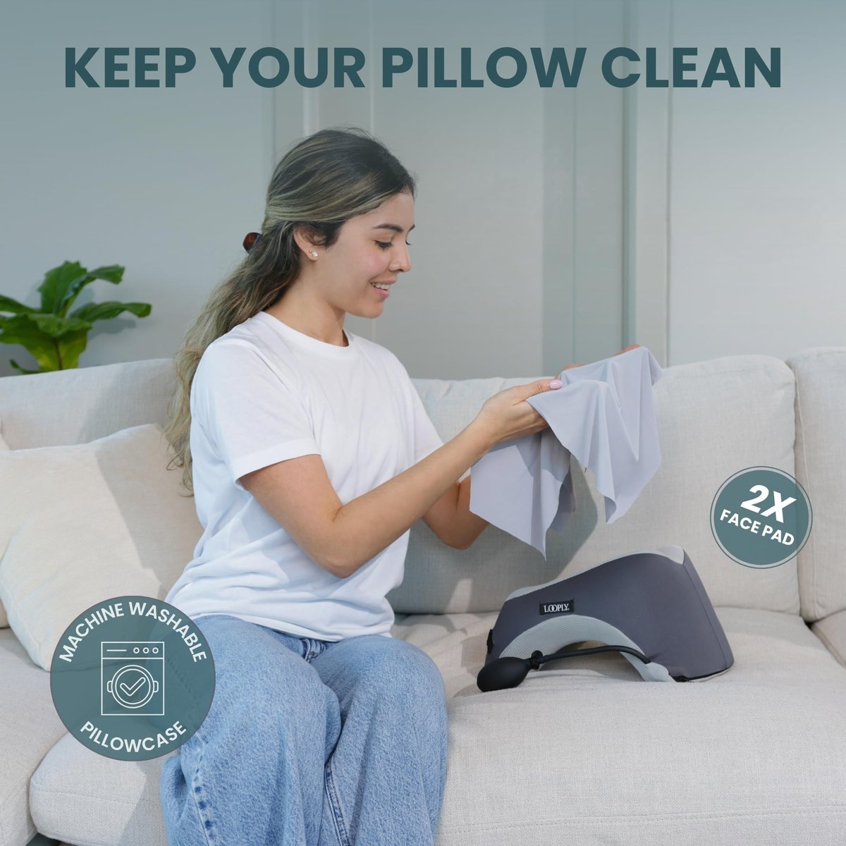 Face Down Pillow for Massage - Adjustable Massage Headrest Face Cradle for Bed - Breathable Stomach Sleeping Pillow with 2 Washable Pads - Grey Avelisse