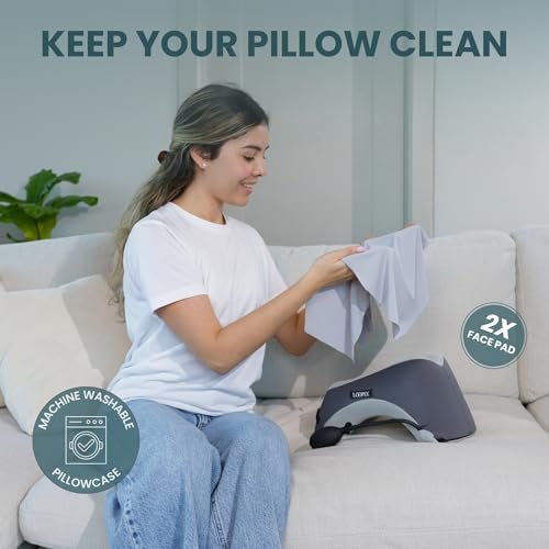 Face Down Pillow for Massage - Adjustable Massage Headrest Face Cradle for Bed - Breathable Stomach Sleeping Pillow with 2 Washable Pads - Grey Avelisse