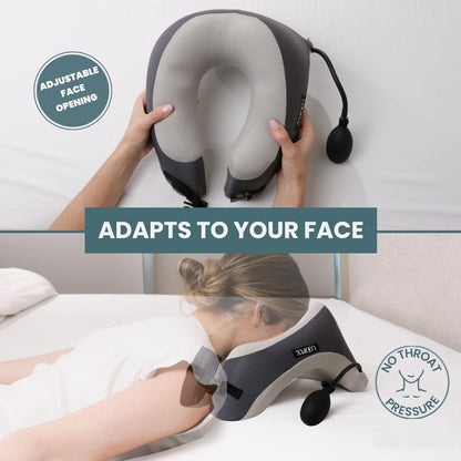 Face Down Pillow for Massage - Adjustable Massage Headrest Face Cradle for Bed - Breathable Stomach Sleeping Pillow with 2 Washable Pads - Grey Avelisse