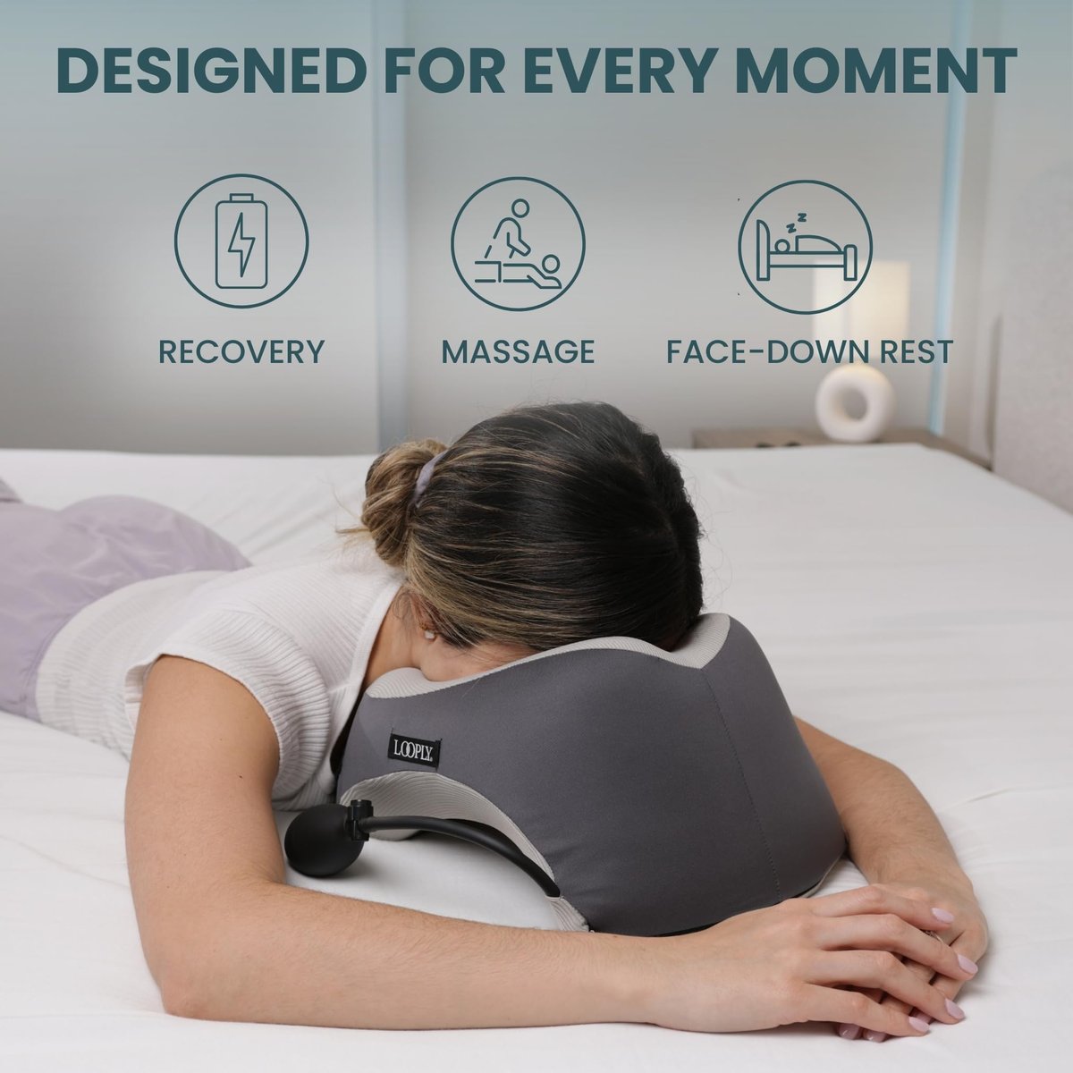 Face Down Pillow for Massage - Adjustable Massage Headrest Face Cradle for Bed - Breathable Stomach Sleeping Pillow with 2 Washable Pads - Grey Avelisse