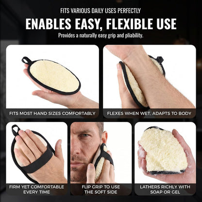 RIYNIBIY Natural Loofah for Men – 2-Pack Black & White Egyptian Luffa Body Scrubber, Quick-Drying Exfoliating Sponge Pad for Shower & Bath, Travel Essentials & Gym Tool Avelisse