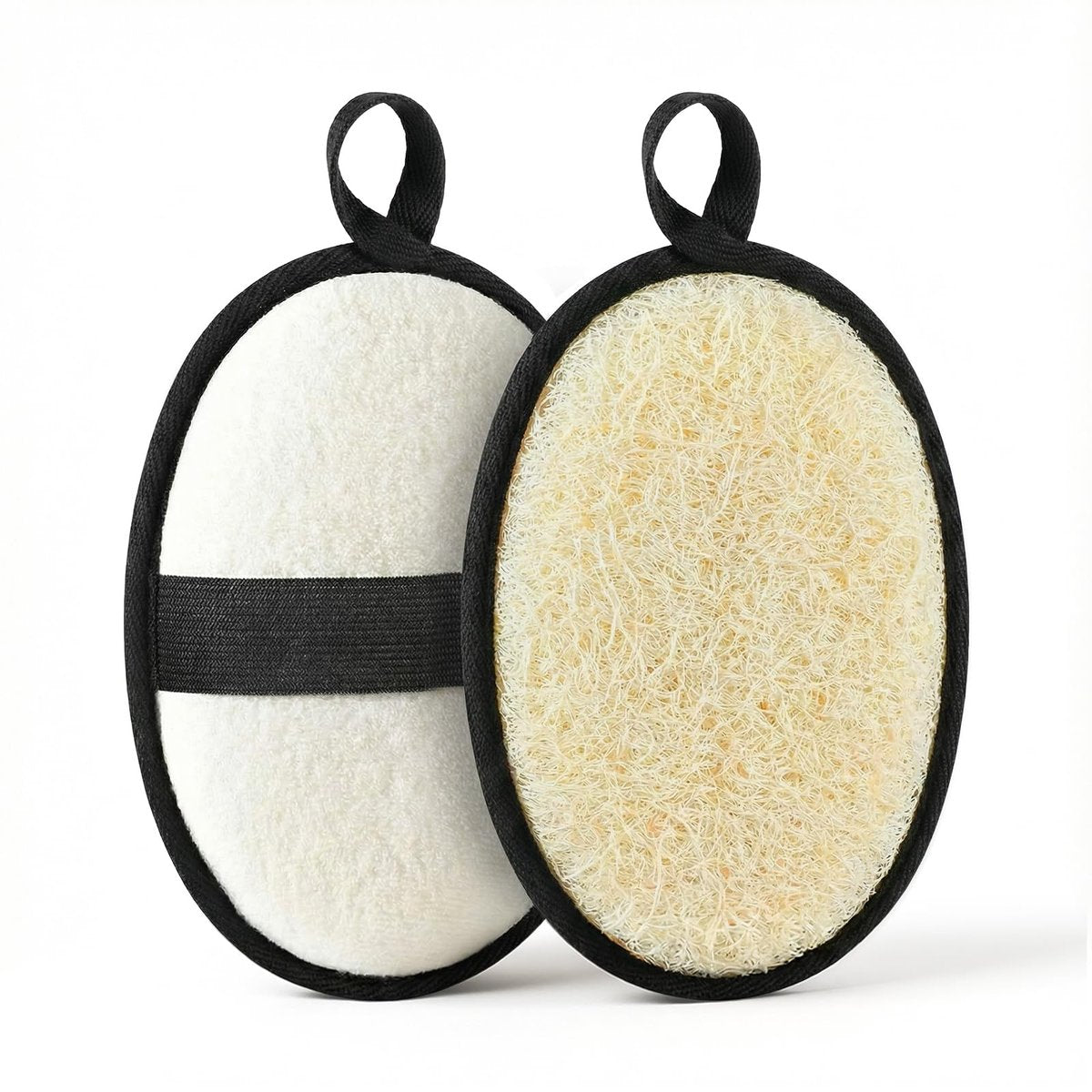 RIYNIBIY Natural Loofah for Men – 2-Pack Black & White Egyptian Luffa Body Scrubber, Quick-Drying Exfoliating Sponge Pad for Shower & Bath, Travel Essentials & Gym Tool Avelisse