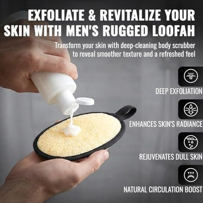 RIYNIBIY Natural Loofah for Men – 2-Pack Black & White Egyptian Luffa Body Scrubber, Quick-Drying Exfoliating Sponge Pad for Shower & Bath, Travel Essentials & Gym Tool Avelisse