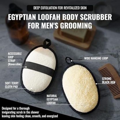 RIYNIBIY Natural Loofah for Men – 2-Pack Black & White Egyptian Luffa Body Scrubber, Quick-Drying Exfoliating Sponge Pad for Shower & Bath, Travel Essentials & Gym Tool Avelisse