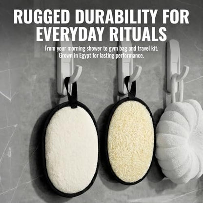 RIYNIBIY Natural Loofah for Men – 2-Pack Black & White Egyptian Luffa Body Scrubber, Quick-Drying Exfoliating Sponge Pad for Shower & Bath, Travel Essentials & Gym Tool Avelisse
