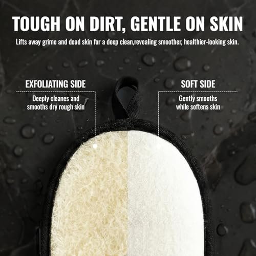 RIYNIBIY Natural Loofah for Men – 2-Pack Black & White Egyptian Luffa Body Scrubber, Quick-Drying Exfoliating Sponge Pad for Shower & Bath, Travel Essentials & Gym Tool Avelisse