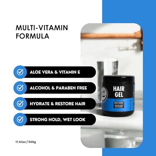Rolda Multi Vitamin Hair Gel for Men - Medium Hold Styling Gel with Aloe Vera & Pro-Vitamin B5 - Wet Look Finish, Alcohol & Paraben Free (8.81 oz) - görsel 12