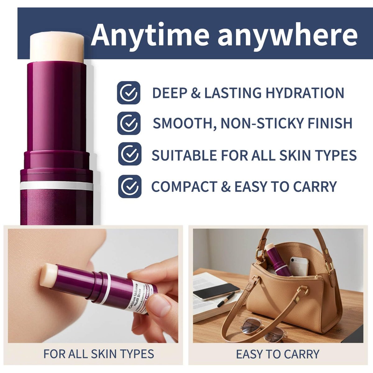 Lampolar 2PCS Calcium Multi Balm Stick - All-in-One Collagen Moisturizing Stick for Face, Eyes, Lips & Neck, Lightweight Hydration Travel-Friendly Skincare - görsel 13